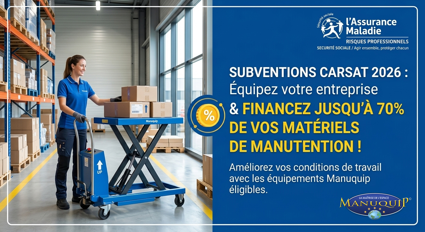 Manuquip : Subventions CARSAT : Équipez votre entreprise et financez jusqu'à 70 % de vos matériels de manutention !